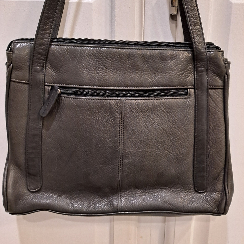 Tignanello Classic Black Pebbled Leather Satchel Shoulder Bag